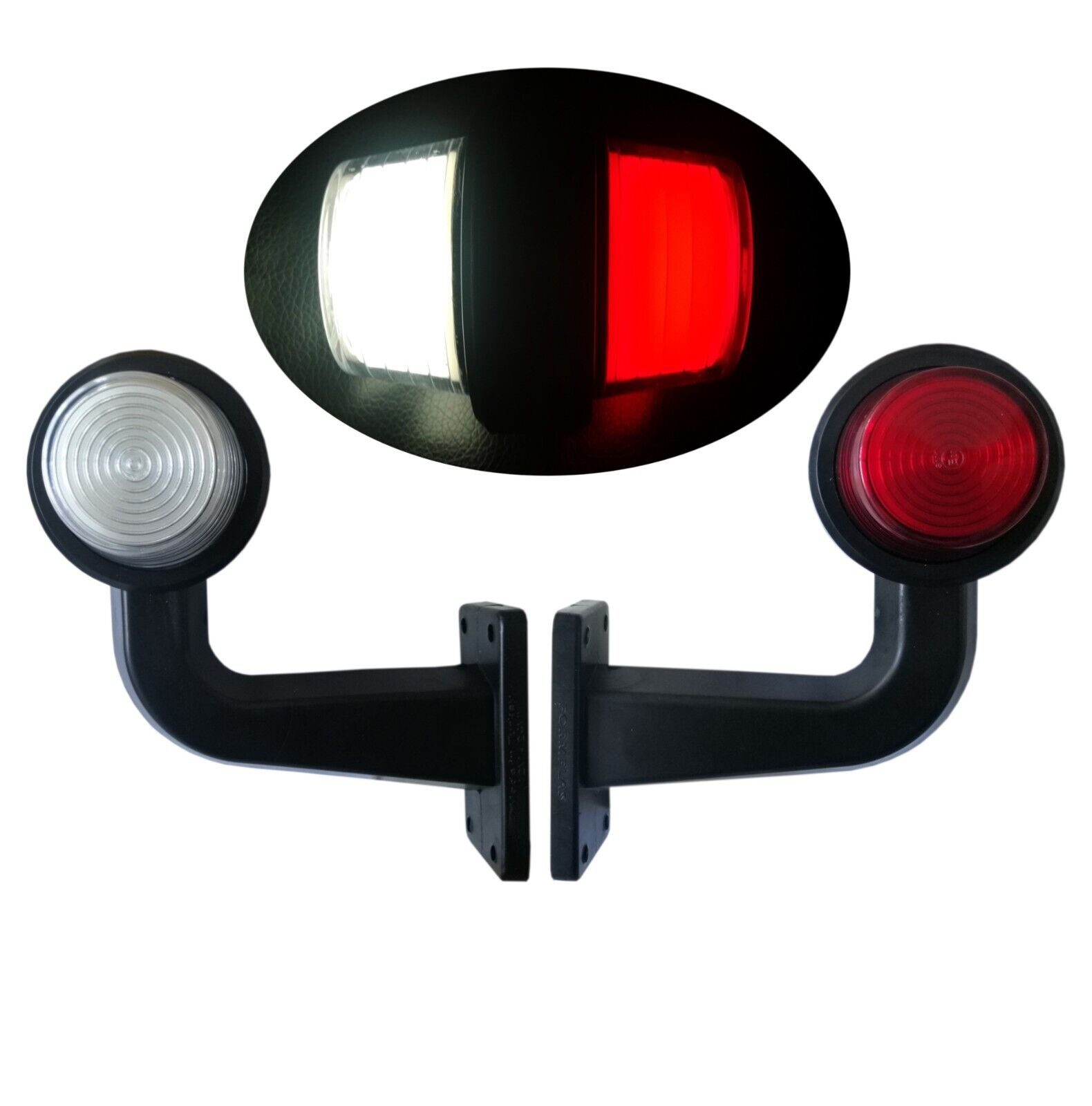 Комплект от 2 броя ЛЕД LED Странични Габарити Габаритни Светлини Тип Рогче с Неон Ефект за Камион Ремарке Тир Бус Ван Каравана и др. 12-24V бяло-черве