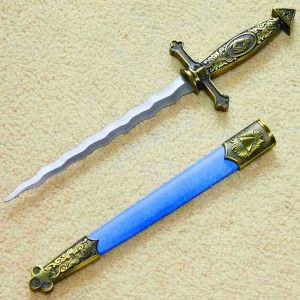Aвтентичен масонски кинжал SNAKE BLADE ROYAL BLUE, 40 см, СЕГА С ЧЕРНА НОЖНИЦА