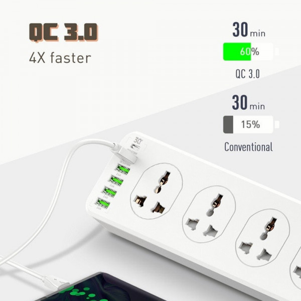 16в1 Разклонител LDNIO 30W, 10 х Гнезда, 1 PD, 1 QC, 4 USB, EU Plug - Atron