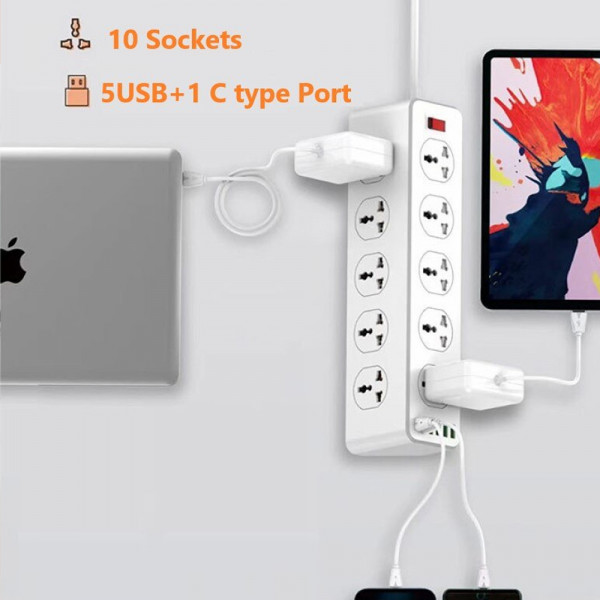 16в1 Разклонител LDNIO 30W, 10 х Гнезда, 1 PD, 1 QC, 4 USB, EU Plug - Atron