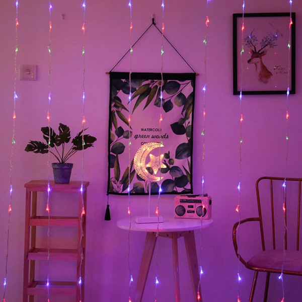 Коледен водопад LED завеса с 320 лампички с ефект на падащ сняг, мултицветно, бял кабел,  3м х 3м