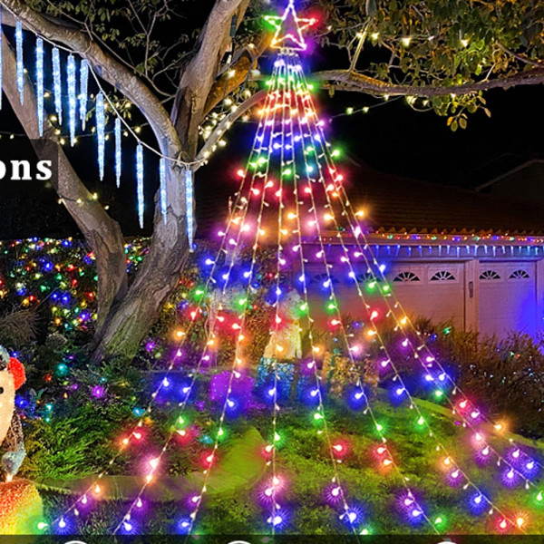 Коледни лампички ЗВЕЗДА с 9 гирлянда за елха или градинска украса, MULTICOLOR, няколко режима на работа и дистанционно управление