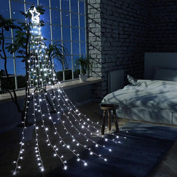 Коледни лампички ЗВЕЗДА с 9 гирлянда за елха или градинска украса, WHITE, с няколко режима на работа и дистанционно управление, BF22