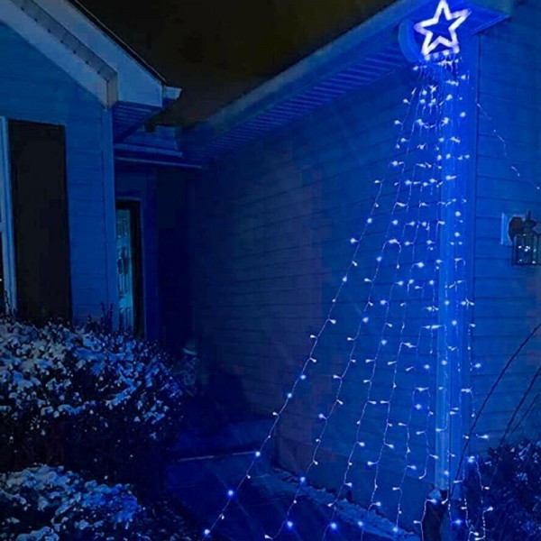 Коледни лампички ЗВЕЗДА с 9 гирлянда за елха или градинска украса, BLUE, с няколко режима на работа и дистанционно управление