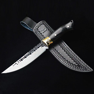 Ловен нож AGRESSOR X62 OUTDOOR TOOL De LUXE, ръчна изработка, пружинна стомана, кожена кания