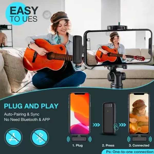 Безжичен микрофон J11 за запис на аудио и видео, с кутия за зареждане, plug and play, for iPhone