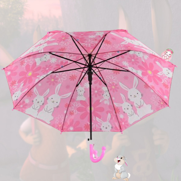 Детски цветен чадър PINK BUNNY със свирка закачена към дръжката 22222