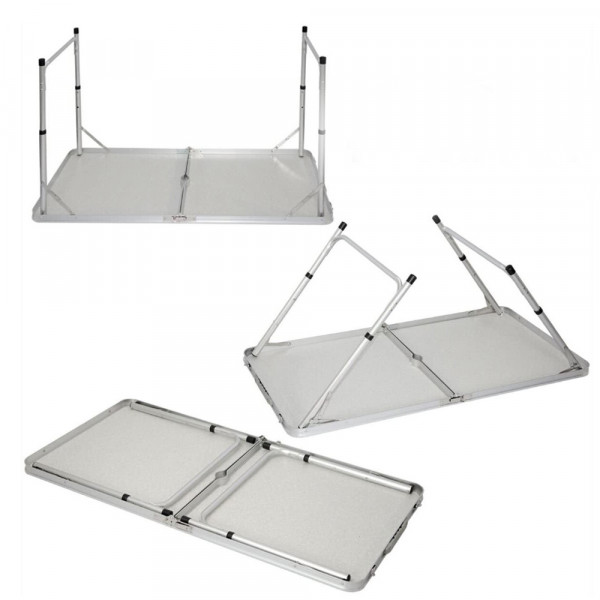 Сгъваема алуминиева маса за къмпинг, риболов, пиктник и барбекю с удобна дръжка за транспортиране- 120 х 60 х 55/62/70 см