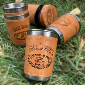 150ml Метални туристически чашки JACK DANIEL'S с кожена обвивка  4бр + кожен калъф -FH91