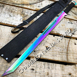 Прав японски меч Kunai Ninja Sword, въглеродна стомана с ХАМЕЛЕОН покритие от титанов оксид