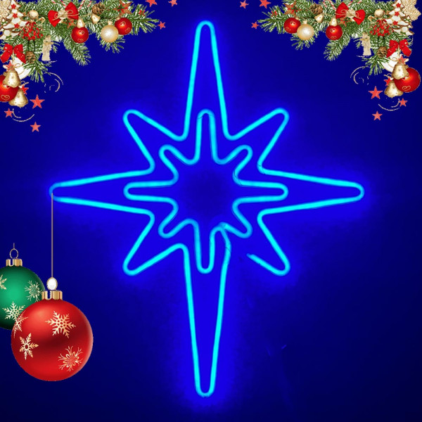 Светеща коледна LED звезда BLUE, водоусточйива, за вътре и навън, украса за стена, 52 см