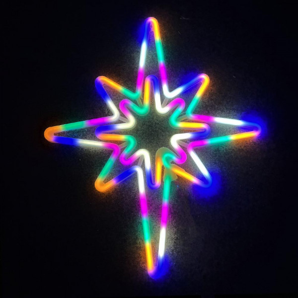 Светеща коледна LED звезда MULTICOLOR, водоусточйива, за вътре и навън, украса за стена, 52 см
