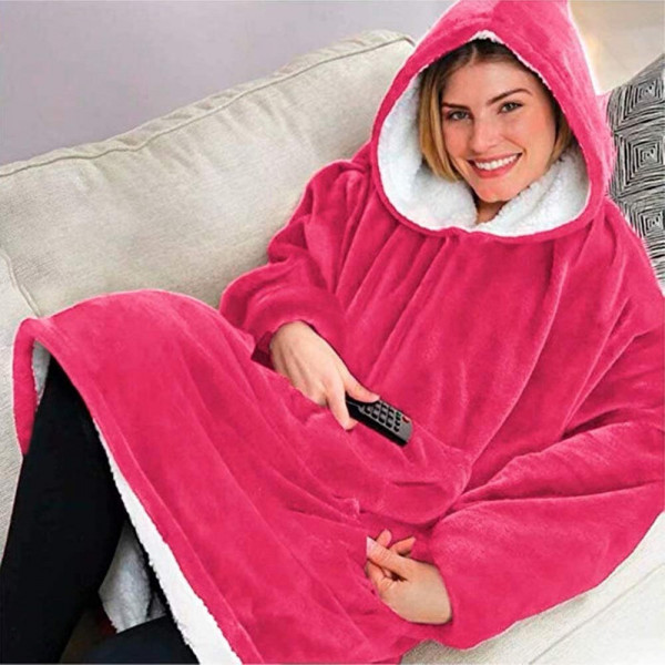 Плюшено пухкаво одеяло с ръкави и качулка ХУДИ - Huggle Hoodie PINK