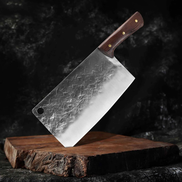 Голям японски нож - сатър с ковано острие закалена стомана, фултанг, дървена дръжка, ръчна изработка