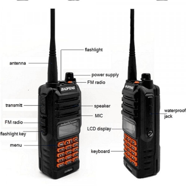 Водоустойчива двубандова радиостанция BAOFENG UV-9R+, хендсфрий, до 48км обхват, 8W