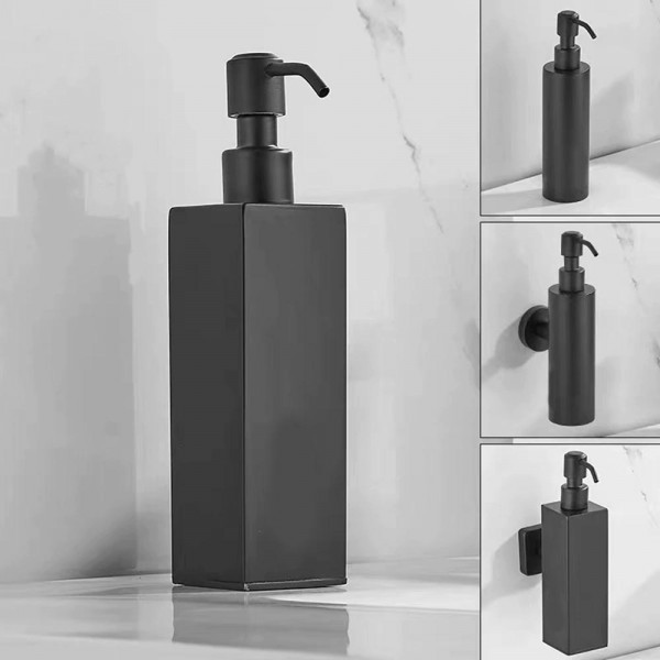Модерен луксозен дозатор за течен сапун за стенен монтаж - кръгъл, 250ml, черен мат, за баня или кухня