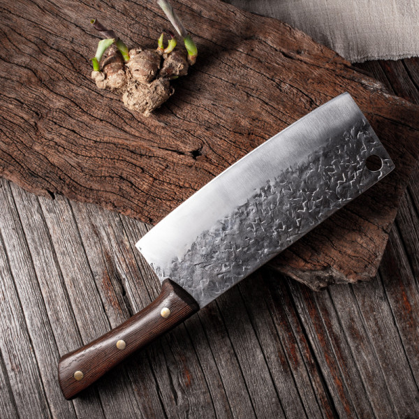 Традиционен японски кухненски нож AIBO, ковано острие закалена стомана, фултанг, дървена дръжка, ръчна изработка