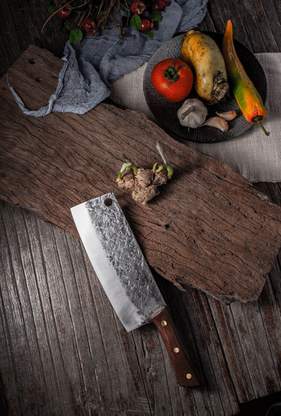 Традиционен японски кухненски нож AIBO, ковано острие закалена стомана, фултанг, дървена дръжка, ръчна изработка