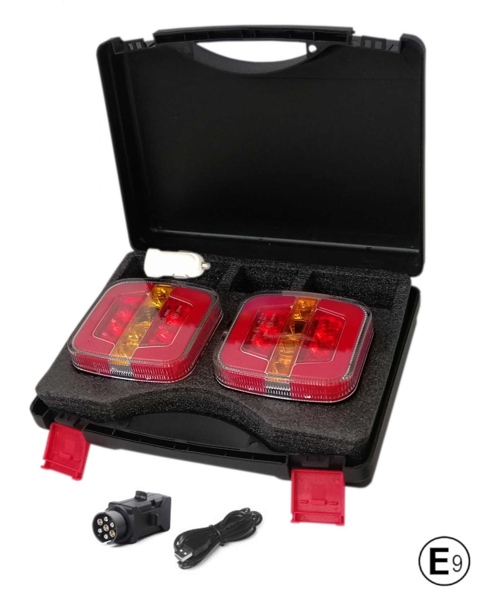 Комплект Безжични Преносими Диодни Лед Led Стопове Wireless с Магнит Неон Neon Ефект 12-24V 108mm х 102mm x 46mm E9 за Ремарке Каравана Платформа и др