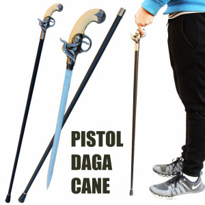 Елегантен и стилен бастун с кинжал и дръжка ретро пистолет SW-46, чудедсен и стилен подаръ за ценители
