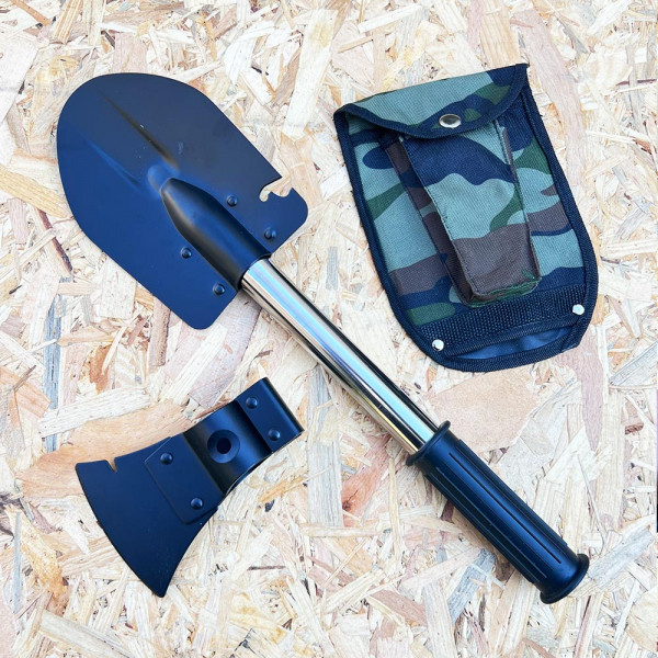 Лек мултитул - брадва и лопата с обща дръжка и калъф, нискобюджетен модел