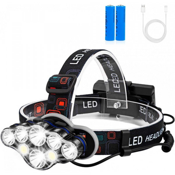 Първокласен челник с 8 светодиода - 13000 Lm, бяла/червена светлина,