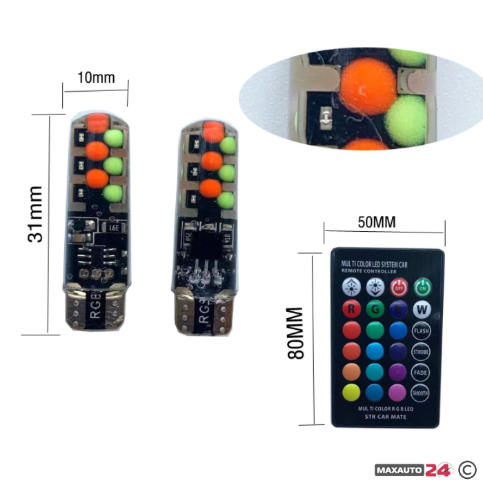 Диодни крушки с дистанционно 7 цвята - 2бр/к-т