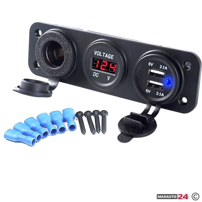 Волтметър с 2 USB порта и гнездо - 1632