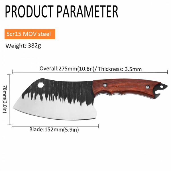 Японски ръчно изработен кухненски мулти нож  BLACKSMITH 027, 352 гр, кована стомана 5CR13Mov, фултанг