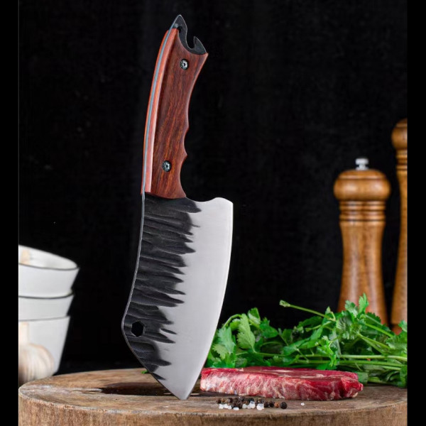 Японски ръчно изработен кухненски мулти нож  BLACKSMITH 027, 352 гр, кована стомана 5CR13Mov, фултанг