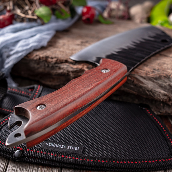 Японски ръчно изработен кухненски мулти нож  BLACKSMITH 027, 352 гр, кована стомана 5CR13Mov, фултанг
