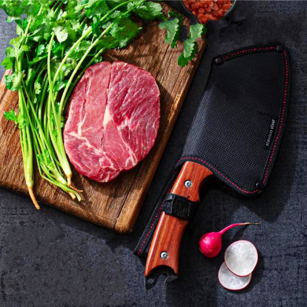 Японски ръчно изработен кухненски мулти нож  BLACKSMITH 027, 352 гр, кована стомана 5CR13Mov, фултанг