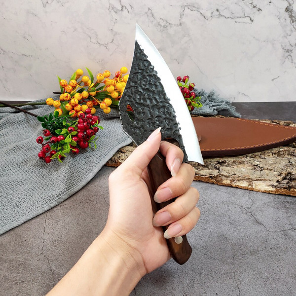 Японски ръчно изработен кухненски нож  BLACKSMITH 035, 325 гр, кована стомана 5CR13Mov, фултанг