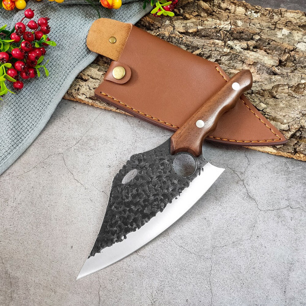 Японски ръчно изработен кухненски нож  BLACKSMITH 035, 325 гр, кована стомана 5CR13Mov, фултанг