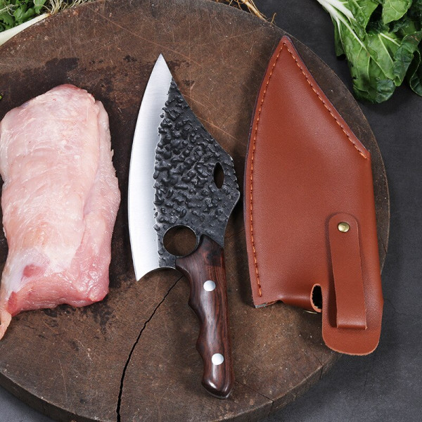 Японски ръчно изработен кухненски нож  BLACKSMITH 035, 325 гр, кована стомана 5CR13Mov, фултанг