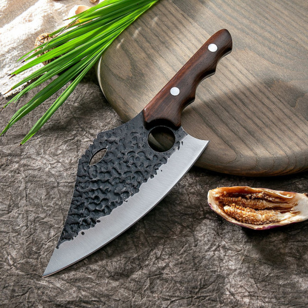 Японски ръчно изработен кухненски нож  BLACKSMITH 035, 325 гр, кована стомана 5CR13Mov, фултанг