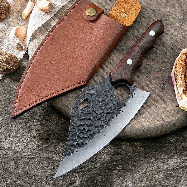 Японски ръчно изработен кухненски нож  BLACKSMITH 035, 325 гр, кована стомана 5CR13Mov, фултанг