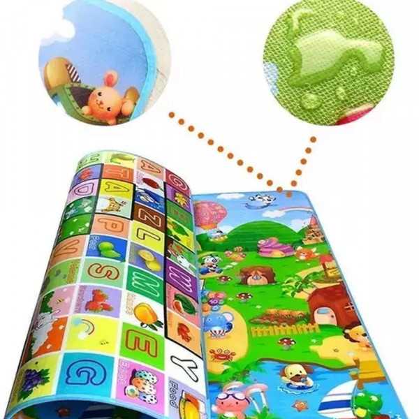 Ултра голямо детско килимче с две лица - зимен модел с дебелина 12 мм, топло изолационно, забавно и образователно, 185х195 см, детенце учи