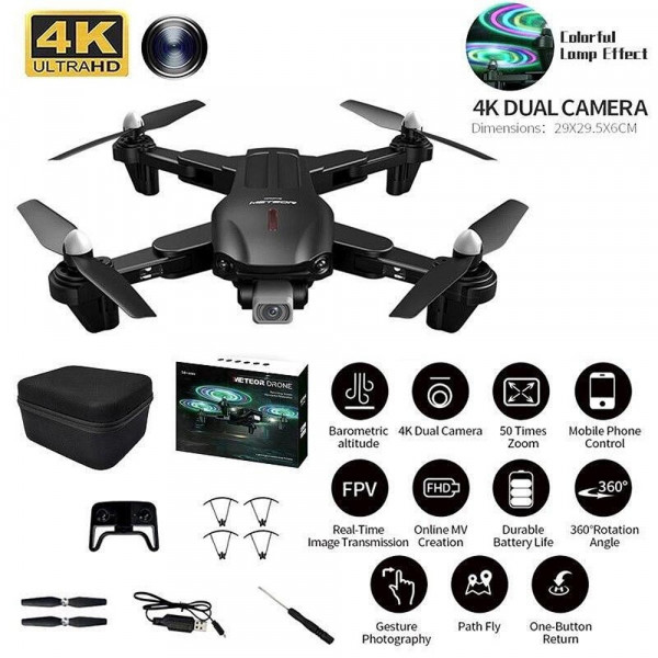 Светещ LED Дрон Meteor 1809 LED, дрон с 4K HD двойна камера WIFI FPV