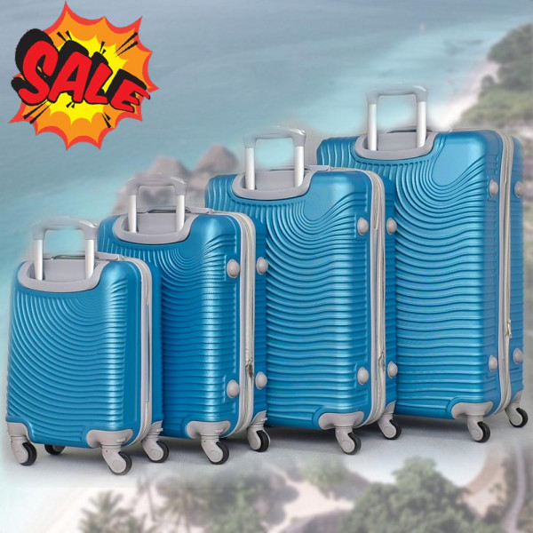 НОВО: 4бр Куфари 2047-4 NAVY BLUE ABS,четири въртящи колелца, заключване с цифров шифър, комплект 4бр