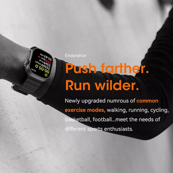 Елегантен Bluetooth  смарт часовник S8+ BLACK - 49mm с възможност за провеждане на разговори, унисекс, лек и удобен