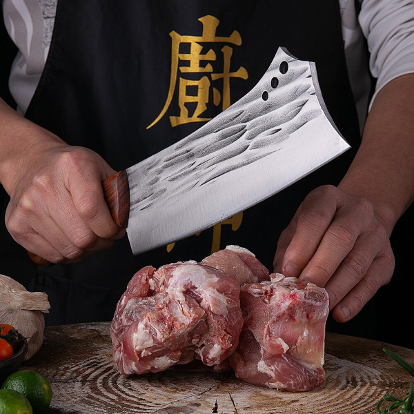 Тежък японски кухненски нож - сатър Nikiri SANTOKU,  фултанг, кована стомана 5CR13Mov, 615 gr.