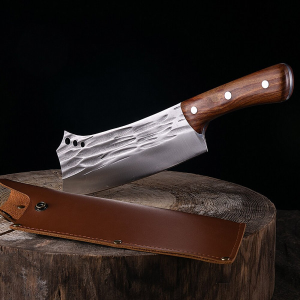 Тежък японски кухненски нож - сатър Nikiri SANTOKU,  фултанг, кована стомана 5CR13Mov, 615 gr.