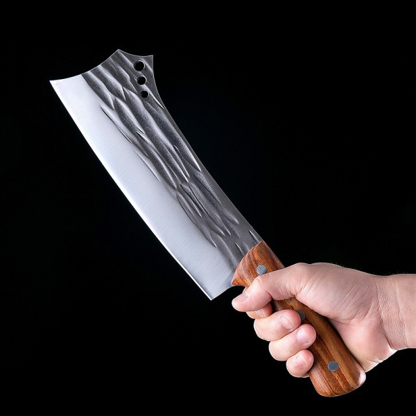 Тежък японски кухненски нож - сатър Nikiri SANTOKU,  фултанг, кована стомана 5CR13Mov, 615 gr.
