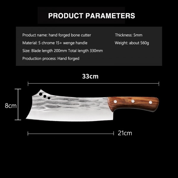Тежък японски кухненски нож - сатър Nikiri SANTOKU,  фултанг, кована стомана 5CR13Mov, 615 gr.