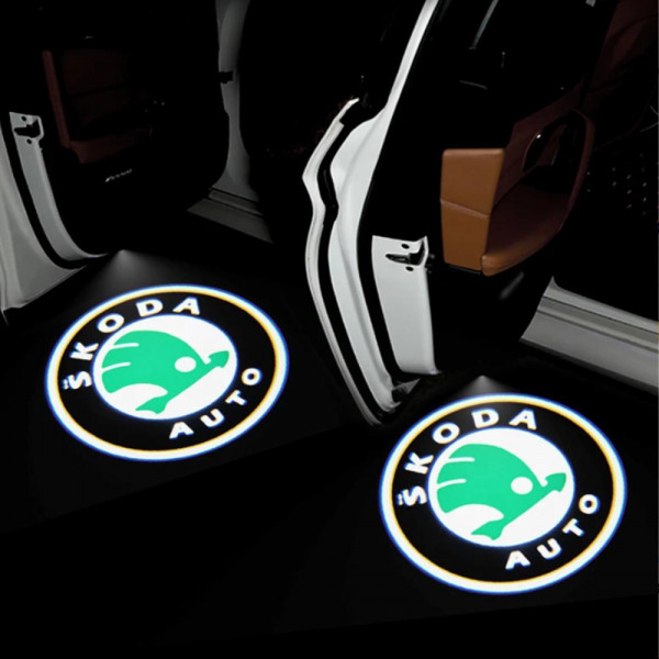 Безжични SKODA странични светлини за врата на кола JQ-666, 2 броя LED лого