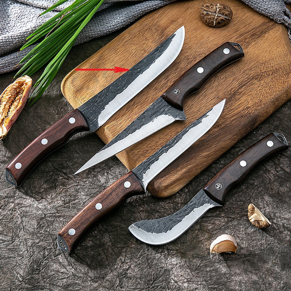 Японски кухненски нож BIG CHEF фултанг с ковано острие, стомана 5Cr15Mov, кожен калъф - подарък