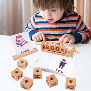 Образователни дървени кубчета за игра с букви - Учене по двойки...