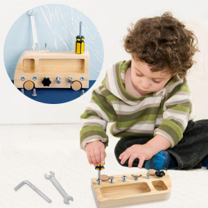 Образователен дървен автобус с болтове, отвертка, гаечен ключ и шестограм, Монтесори методика, WHH03, MNT🌞