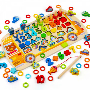 Образователна детска играчка 🚌БУС МОНТЕСОРИ - с рибки, рингове, цифри, фигурки и превозни средства CSDW-068, MNT🌞